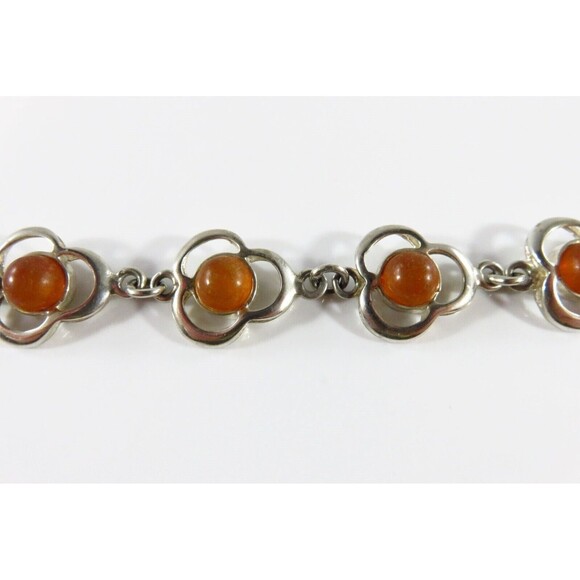 7 3/4" Modernist Sterling Silver Amber Cabochon Bracelet Lobster Clasp - Picture 5 of 12